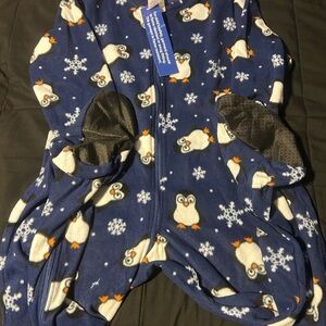 Cozy Blue Penguin Big Kids Onesies Pajamas Size 8Y